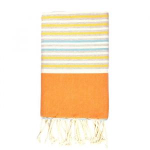 La Maison d'Amélie Fouta 100 cm x 200 cm Five Orange, Blanc, Gris Argent, Jaune, Turquoise Clair - 100% coton - finition franges