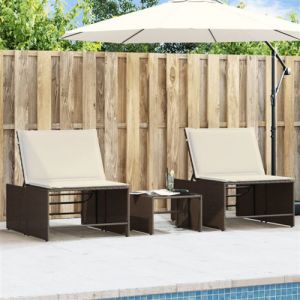 Chaises longues lot de 2 avec table marron résine tressée