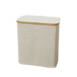 Panier &agrave; linge Poign&eacute;e en Bambou - Corbeille &agrave; Linge sale 2 compartiments avec Couvercle - 110L - Blanc