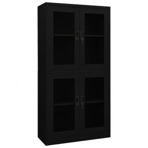 Image de VidaXL Armoire de bureau Noir 90x40x180 cm Acier et verre trempé