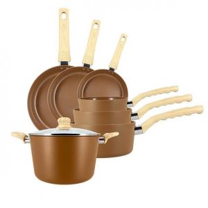 Menastyl SET 7 PIÈCES NOISETTE CASSEROLE POÊLE FAITOUT EN ALUMINIUM INDUCTION