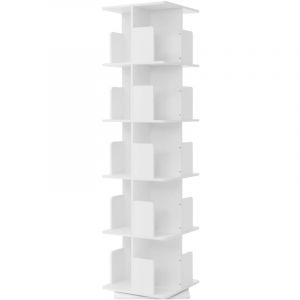 Ml-Design Biblioth&egrave;que Tournante Enfant 5 Niveaux 20 Compartiments Blanche Bois 40x155x40 cm &Eacute;tag&egrave;re Pivotante 360&deg; Rangement Livres Jouets pour