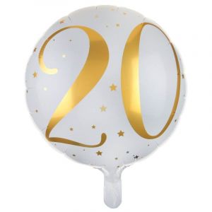 Ballon Aluminum 20 ans Joyeux Anniversaire Blanc et Or