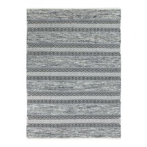 TERRA COTTON ETHNO Tapis 100% coton bande ethno blanc noir 190x290