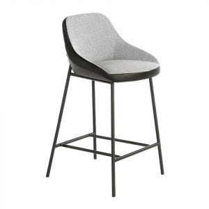 Image de Tabouret en tissu gris et similcuir noir