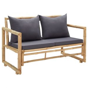 Banc de jardin meuble de patio d'extérieur terrasse avec coussins 115 x 65 x 71 cm bambou 02_0011585