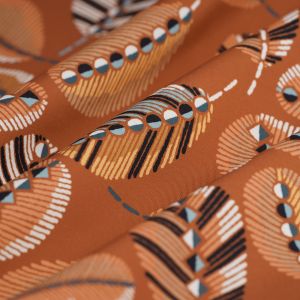 Tissu d'extérieur déperlant plumes vendu au mètre - Terracota Multicolore