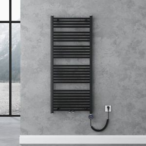 Doporro - Radiateur de Salle de Bain Sèche-Serviette 140x60cm Tubulaire Vertical Chauffage Électrique Gris-Noir avec Résistance Noire pour Radiateur