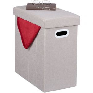 Relaxdays Tabouret de Rangement, rembourré, Pouf Pliable, Salon, entrée, HxLxP : 49 x 48,5 x 27 cm, Beige