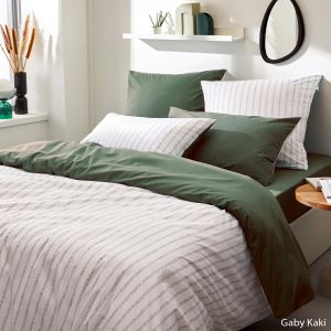 Tradilinge Housse de couette en percale de coton à rayures vert olive 240x220 cm
