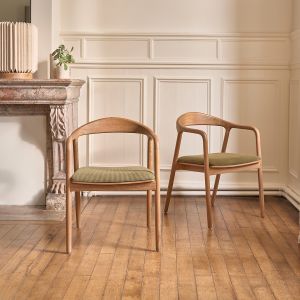 Bois Dessus Bois Dessous Lot de 2 chaises en teck massif assise velours côtelé kaki AMBRE
