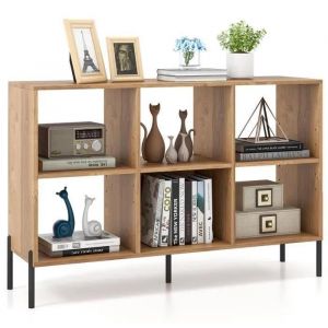 Costway Bibliothèque Cube - Meuble De Rangement À 6 Casiers - 5 Pieds En Métal, Étagères Réglables, Patins Antidérapants - Naturel