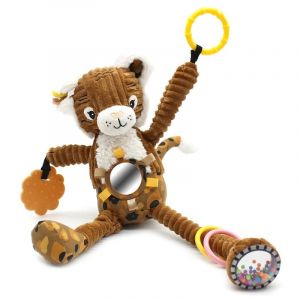 Les Déglingos LES - Peluche d'activité Nomade Speculos le tigre - Ocre - Jouet d'éveil pour bébé - Idée cadeau - Dès la naissance - 36 cm