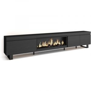 Meuble tv, Banc Télé, Grand espace de Rangement, 288x57x35 cm, tv grand format, Cheminée électrique xxl, Design industriel, Style moderne, Noir
