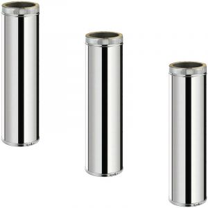 Lot de 3 MonMobilierDesign TDPI1000 Conduit double paroi isolé polycombustible longueur 100 cm Inox Ø80