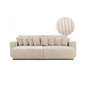 Loungitude Canap&eacute; droit 4 places JADE double m&eacute;ridienne et assise profonde en velours c&ocirc;tel&eacute; - Beige