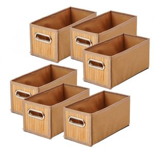 Lot de 6 panier de rangement pliable, coffre de rangement, boîte de rangement en bambou avec poignées coloris naturel - Longueur 31 x Profondeur 15 x Hauteur 15 cm -JUANIO -