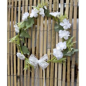 Ruedelafete Couronne de Fleurs et feuilles avec ruban dentelle ˜ 25cm