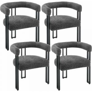 WOLTU Lot de 4 Chaises de Salle &agrave; Manger en Chenille + M&eacute;tal. Chaise Cuisine. Chaise Salon. Fauteuil Chambre. Chaise Moderne. Gris Fonc&eacute;