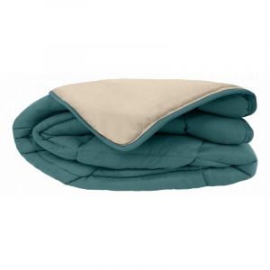 Couette chaude Bicolore Gamme Microfibre "Cocoon Non feu - Toison d'or - cocoon Bleu Paon Galet - 240 x 260 cm pour lit King size