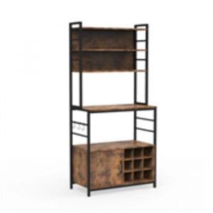 Buffet De Cuisine Avec Prises De Courant Costway, Porte-Bouteilles De Vin, Cadre En Métal, Pour Salon Chambre, Marron Rustique