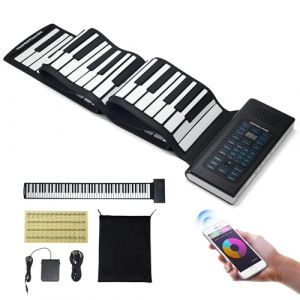 VEVOR Clavier Piano Enroulable 88 Touches, 128 Rythmes et 128 Tons, Piano Numérique Rechargeable Portable avec Haut-parleur 2 W, Ecran LED, 5 Ports, Fonction MIDI, pour Enfants, Débutants, Adultes