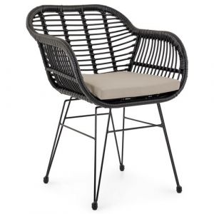 Chaise de salle à manger PARAMO imitation rotin noir et beige, fauteuil d'extérieur pour jardin résitant aux UV