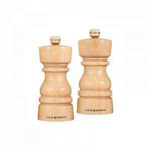 Cole & Mason London Lot de 2 moulins &agrave; poivre et sel en h&ecirc;tre naturel 13 cm