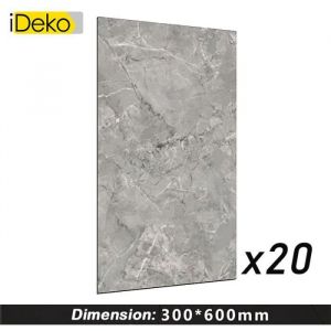 Ideko 20 x Papier peint 3D Auto Adh&eacute;sif &agrave; Effet Carrelage marbre Bricolage Cuisine salle de bain mural sol 30cmx60cm
