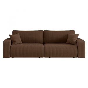 Loungitude Canapé droit 3 places ALYA convertible en velours côtelé - Marron