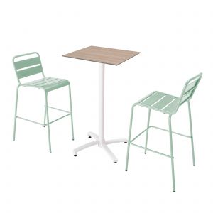 Image de Oviala Ensemble table haute chêne stratifié naturel et 2 chaises vert sauge