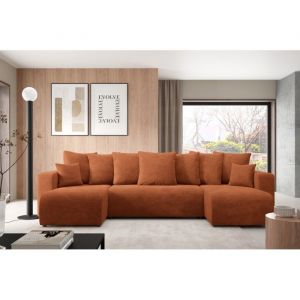 Meublesline Tendencio - Canapé d'angle panoramique convertible lavia u Terracotta