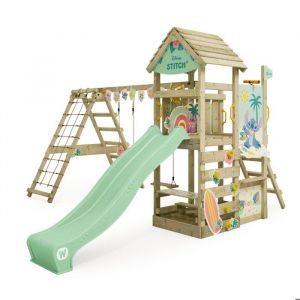 Wickey Aire de jeux Portique bois Disney Story avec balançoire et toboggan Maison enfant exterieur avec bac à sable, échelle d'escalade & accessoires de