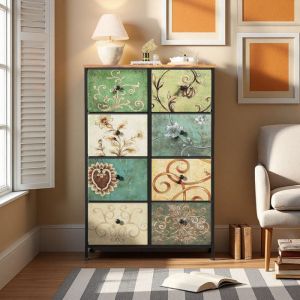 Commode - Vintage - 8 Tiroirs - Cadre M&eacute;tal - 100x67.5x30 cm - Design R&eacute;tro