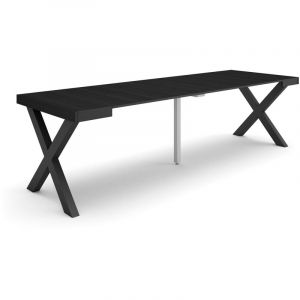 Table console extensible, Console meuble, 260, Pour 12 personnes, Pieds bois massif, Style moderne, Noir - Skraut Home