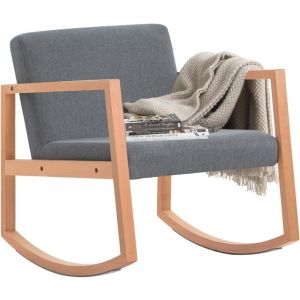 Sobuy Fauteuil &agrave; bascule en bois de h&ecirc;tre avec coussin &eacute;pais gris