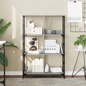VidaXL Bibliothèque, Étagère à Livres avec 6 Compartiments, Meuble de Rangement Bureau Intérieur, Industriel, Sonoma Gris Bois d'Ingénierie
