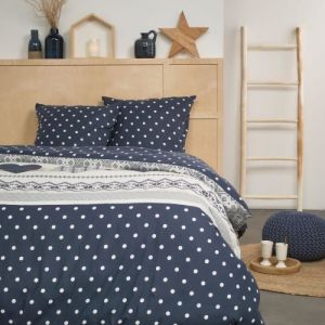 Today Parure de lit double en coton flanelle à impromé divers - Bleu - 220 x 240 cm