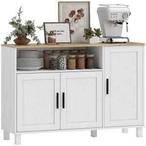 Homcom Buffet - 3 portes, compartiment ouvert et étagères réglables - panneau de particules et MDF - 110 x 33 x 75 cm - blanc