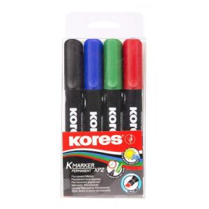 Kores M20945 - Etui de 4 marqueurs permanents K-Marker XP2, pointe biseau, encre 4 coul.