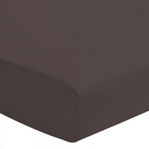 Image de Drap housse uni 100% coton Bonnet 30cm Chocolat 90x200 cm