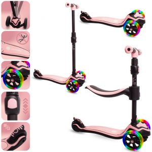 Sun Baby Trottinette pour Enfant 3en1 FLASH Rose 3 roues diodes LED dans les roues en silicone réglage du guidon et du siège