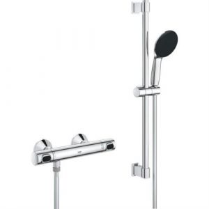 Ensemble de douche avec mitigeur thermostatique pommeau 1 jet barre 60cm et fle ible GR