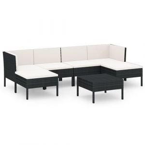 Image de VidaXL Salon de jardin 7 pcs avec coussins Résine tressée Noir n/a