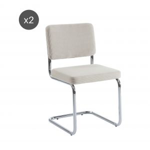 BAÏTA - Lot de 2 chaises Jack Velours côtelé écru Pieds métal chromé