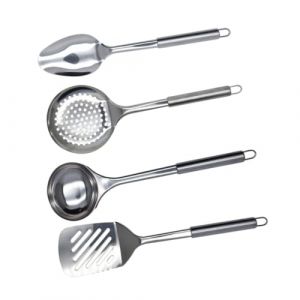 Fackelmann Ensemble de 4 ustensiles de cuisine en inox louche &eacute;cumoire spatule et cuill&egrave;re Elemental