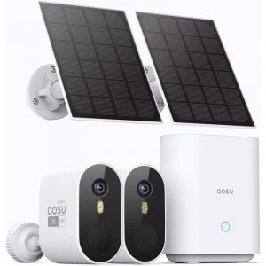 Aosu 2K Cam&eacute;ra Surveillance WiFi Ext&eacute;rieure sans Fil, Solar Security Cameras Kit, Base+2 Cam, sans Abonnement - Enregistrement Local, Angle de Vue