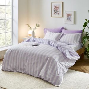 Sassy B Parure de lit Double réversible à Rayures avec Housse de Couette et taies d'oreiller Lilas