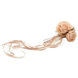 Ruedelafete Bouquet de 3 Roses avec rubans, rose d'Ambre