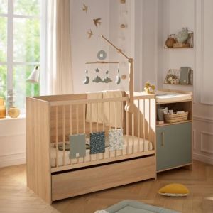 Sauthon Lit combiné - 120 x 60 cm - Evolutif en 90 x 190 cm - CHARLIE - Sauge